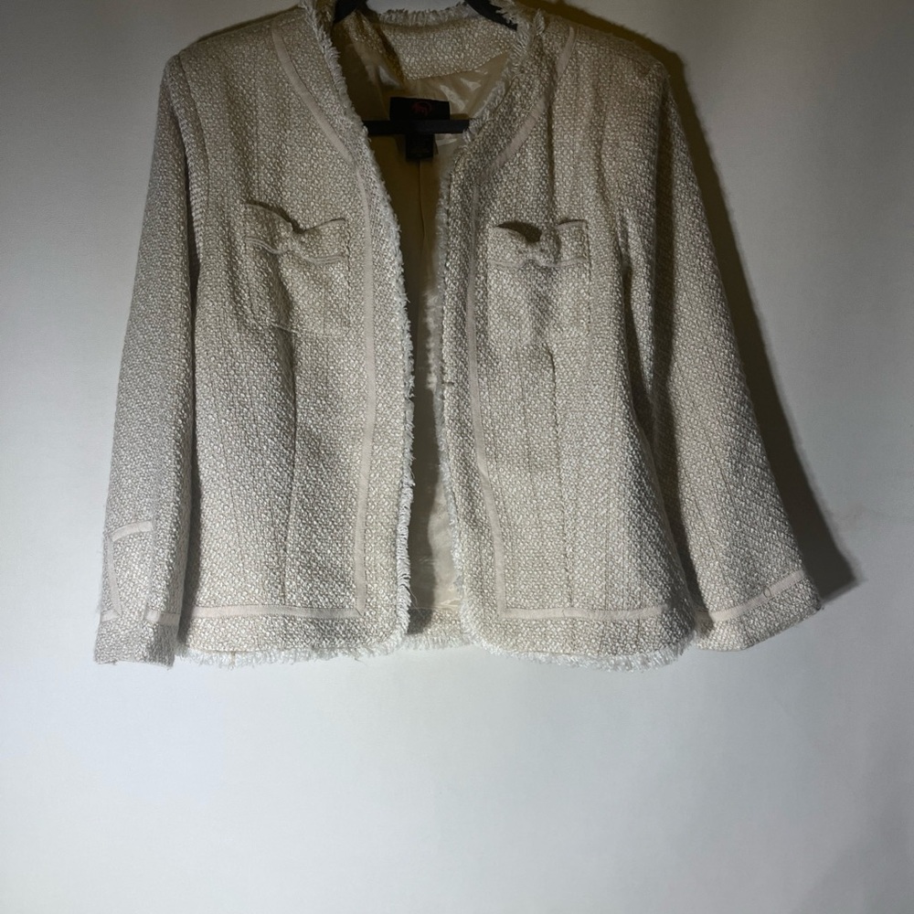 True Meaning Cream Blazer Cropped Open Front - image 1